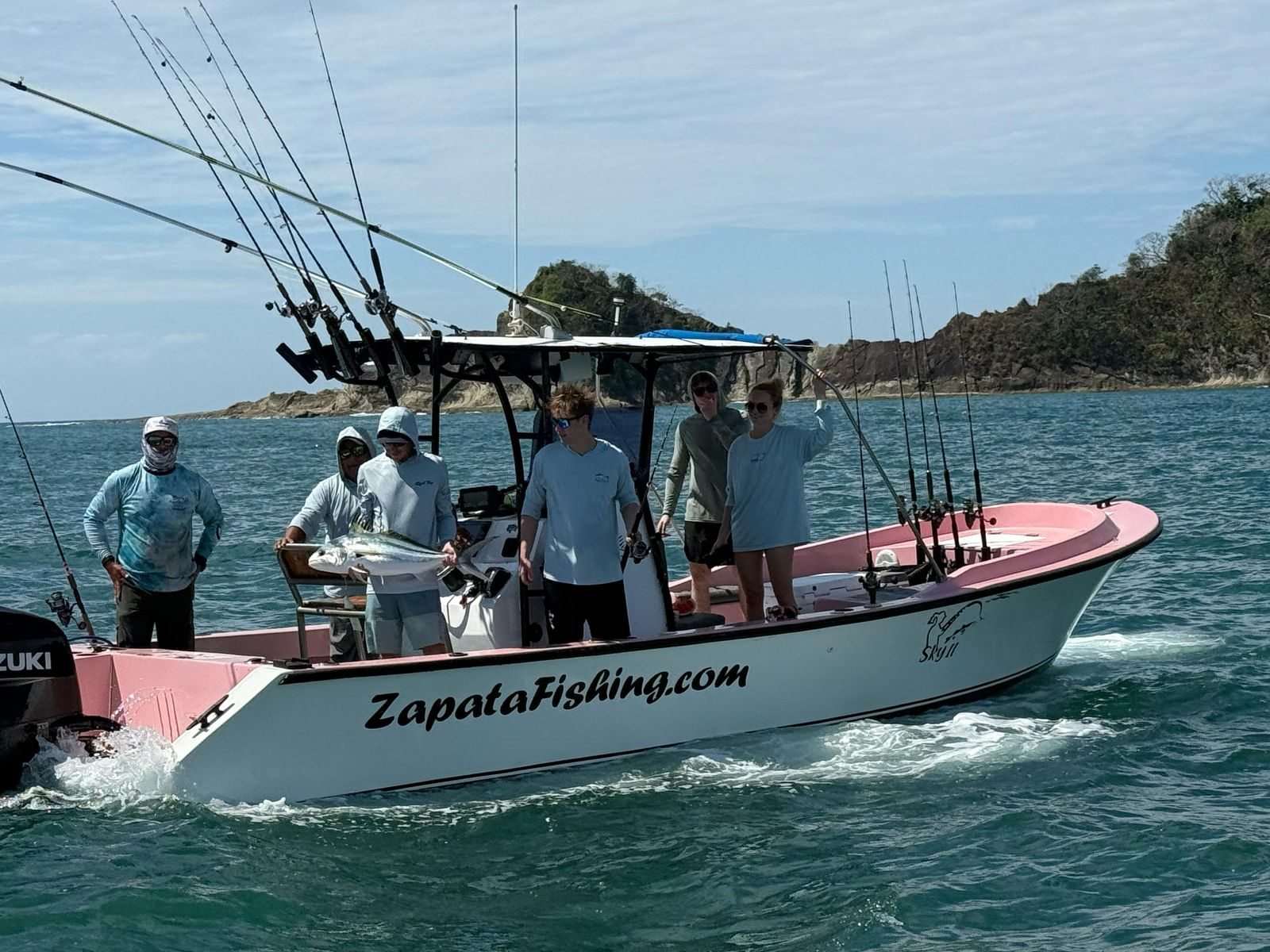 Pink Zapata Fishing charter boat underway near Quepos
